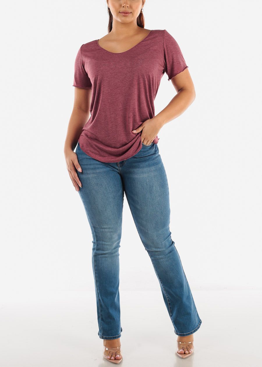 Short Sleeve Round Hem Tee Burgundy sold by Moda product image thumbnail 2