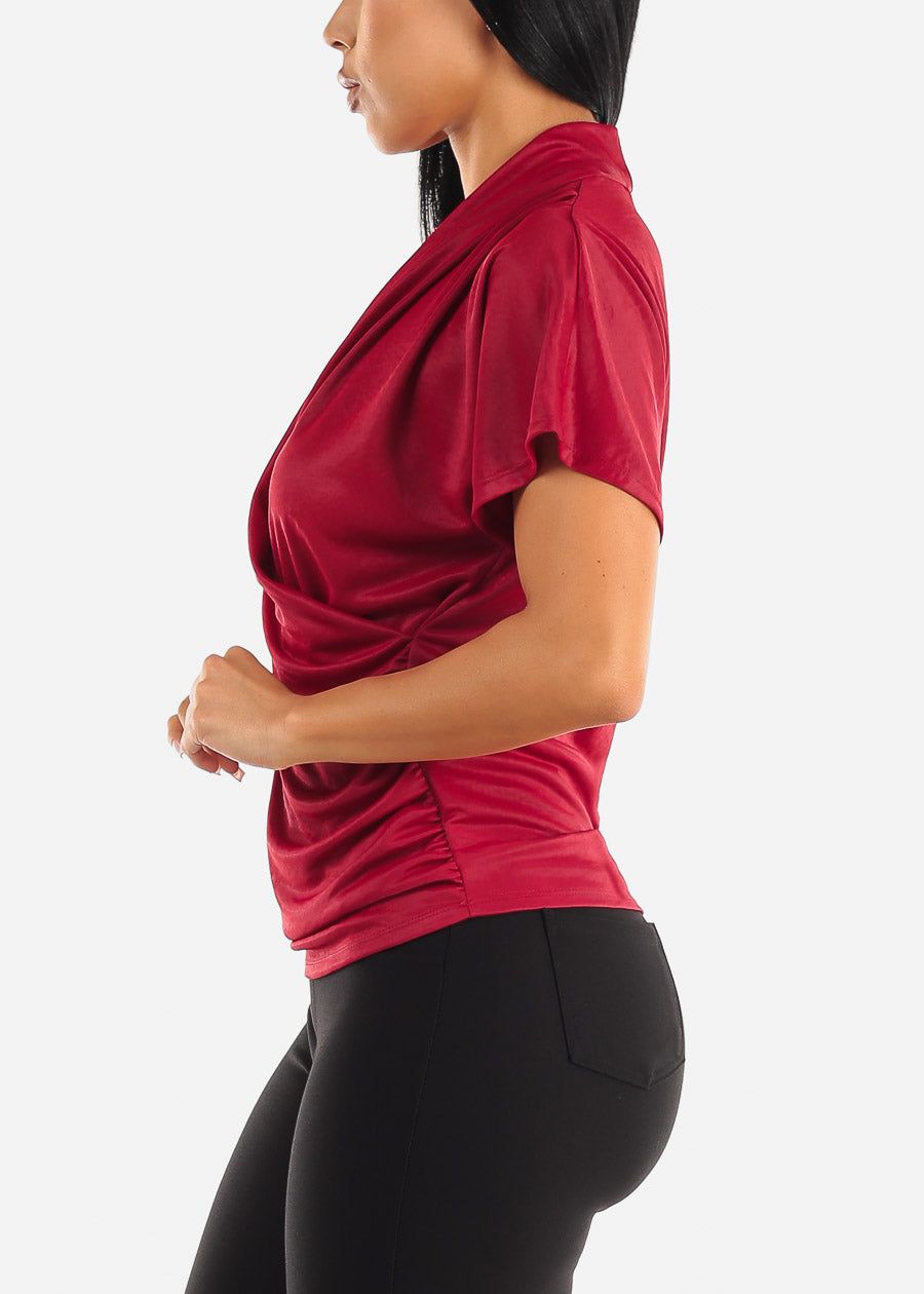 Short Dolman Sleeve Surplice Blouse Dark Red sold by Moda product image thumbnail 3