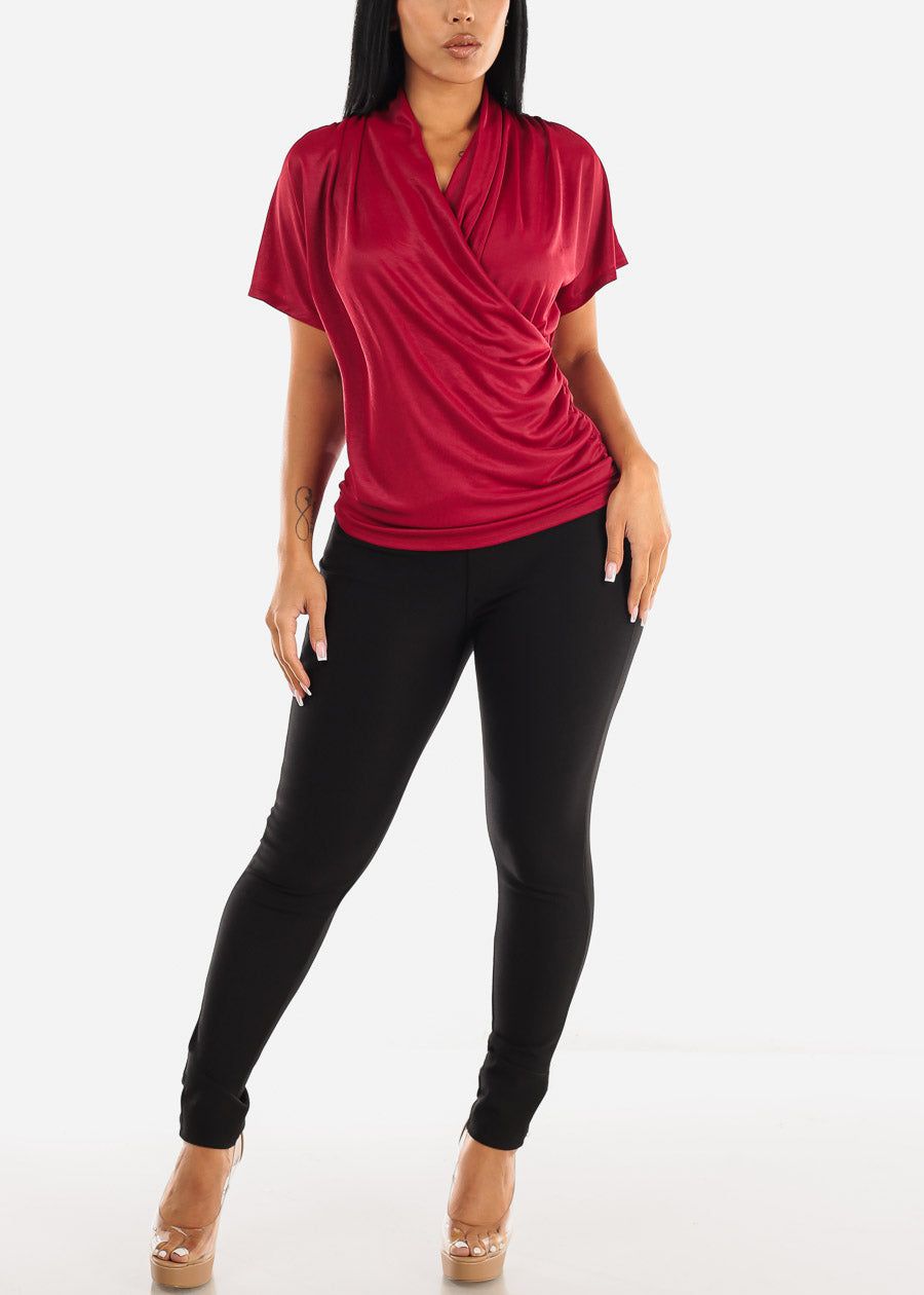 Short Dolman Sleeve Surplice Blouse Dark Red sold by Moda product image thumbnail 2