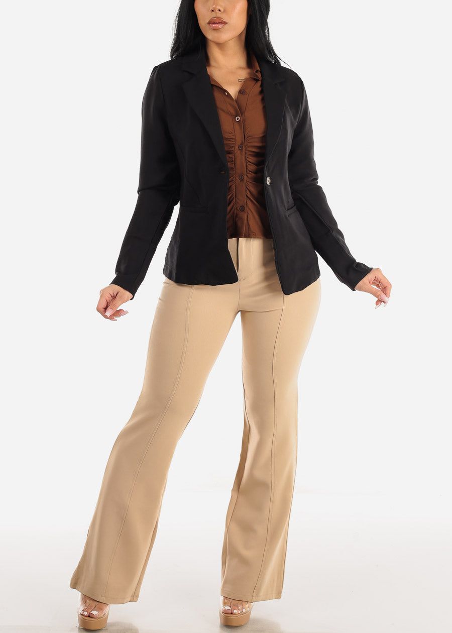 Button Up Ruched Collared Stretchy Shirt Brown sold by Moda product image thumbnail 2