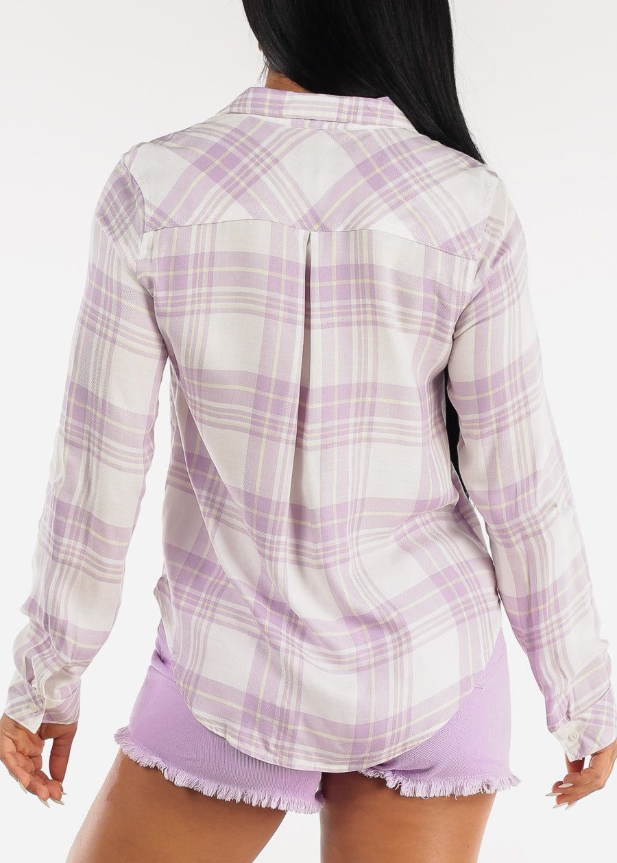 Relaxed Button Up Plaid Shirt Lilac sold by Moda product image thumbnail 4