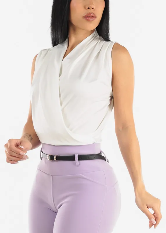 Sleeveless Surplice White Top sold by Moda
