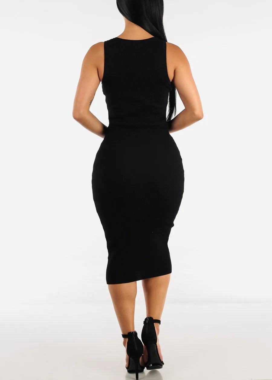 Sleeveless Ribbed Bodycon Midi Dress Black sold by Moda product image thumbnail 3