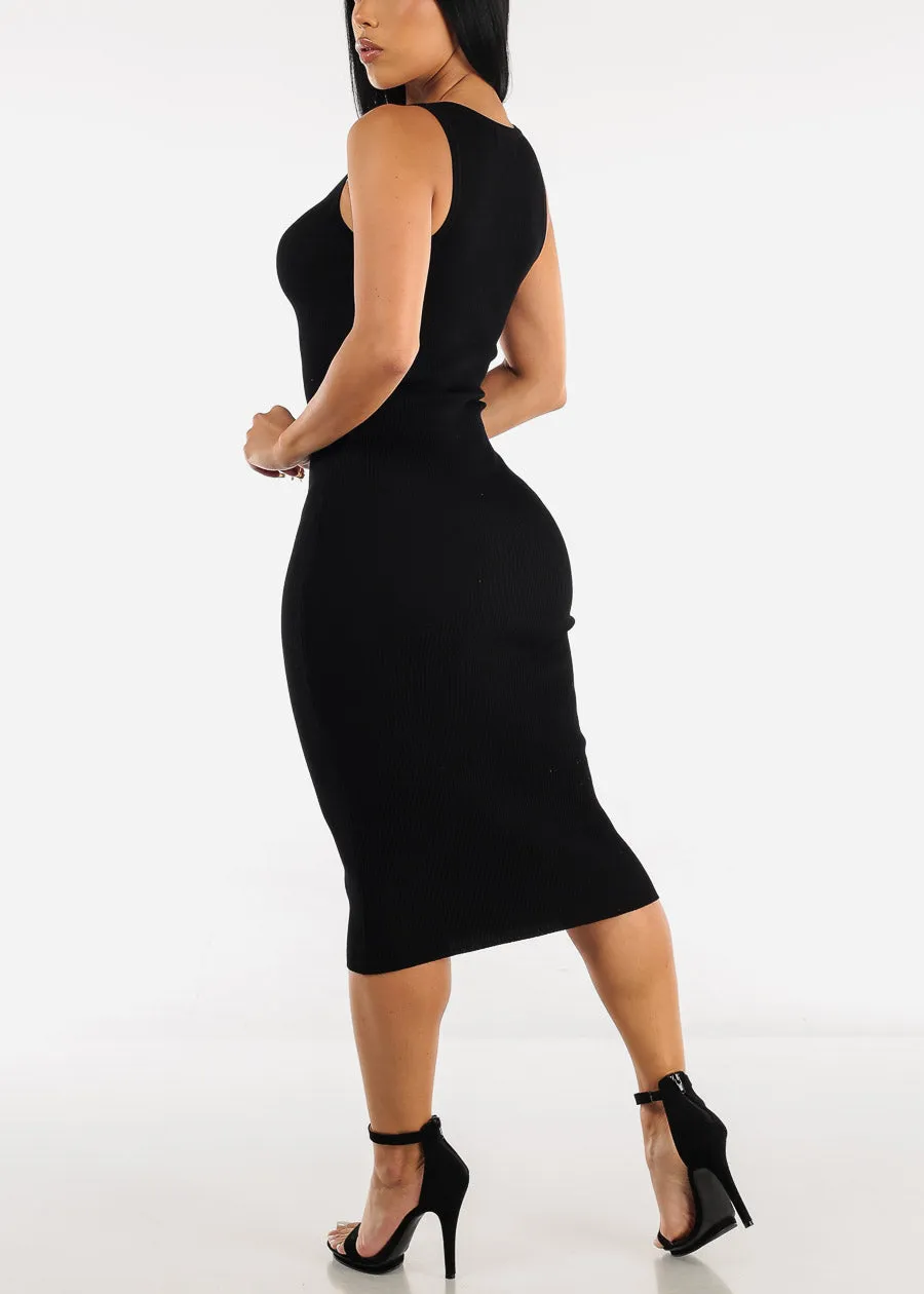 Sleeveless Ribbed Bodycon Midi Dress Black sold by Moda product image thumbnail 4