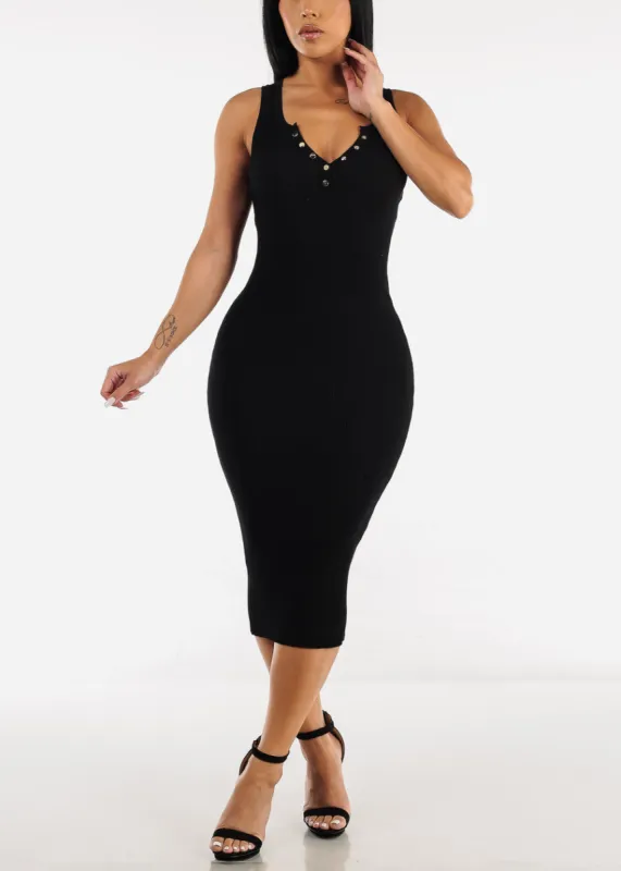 Sleeveless Ribbed Bodycon Midi Dress Black sold by Moda