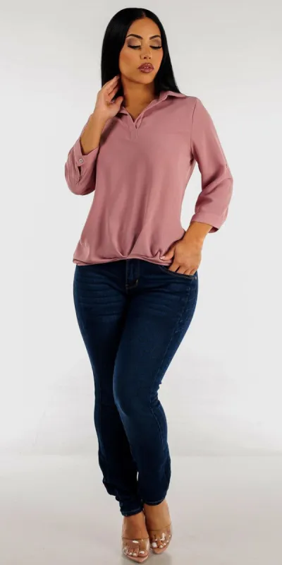 Butt Lifting Levantacola Dark Blue Skinny Jeans with Mauve High Low Tunic sold by Moda