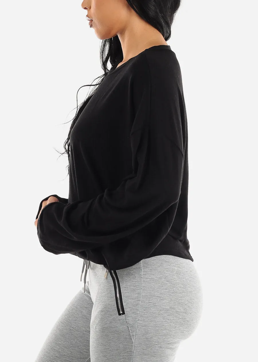 Long Pleated Sleeves Black French Terry Top sold by Moda product image thumbnail 3