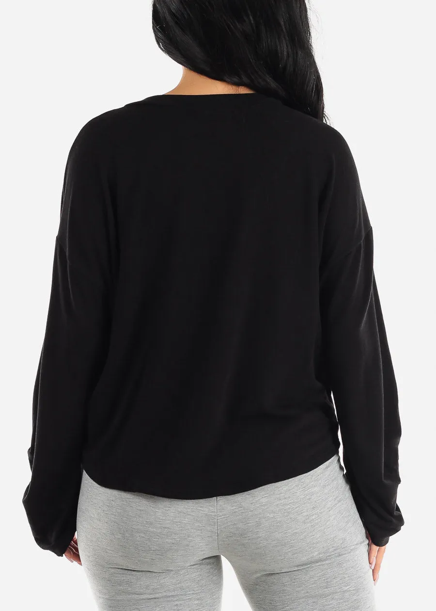 Long Pleated Sleeves Black French Terry Top sold by Moda product image thumbnail 4