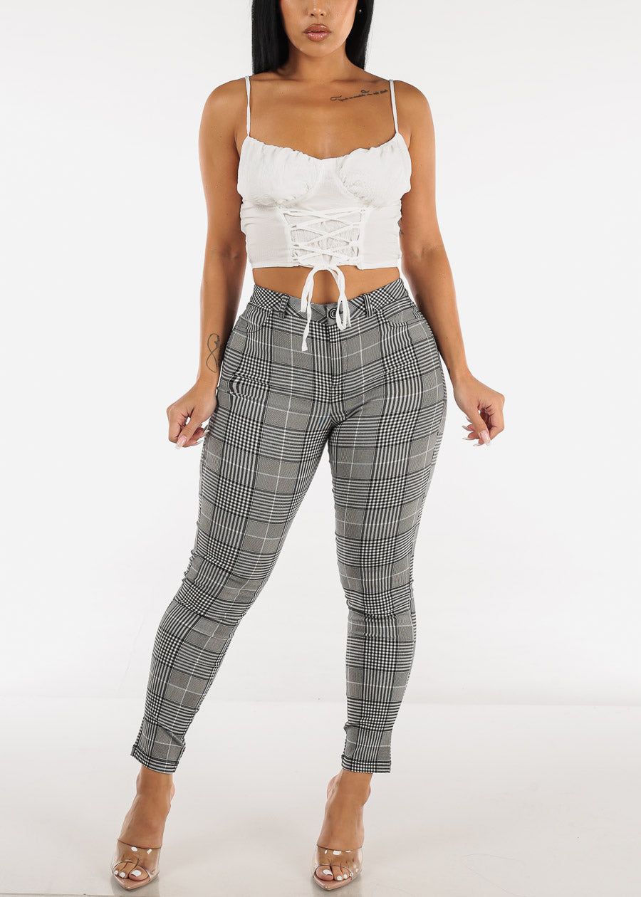 White Sleeveless Lace Up Cami Crop Top sold by Moda product image thumbnail 2