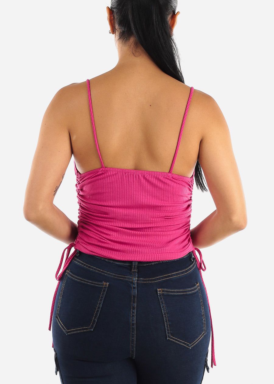 Sleeveless Cowl Neckline Top Fuchsia w Adjustable Drawstring Sides sold by Moda product image thumbnail 4