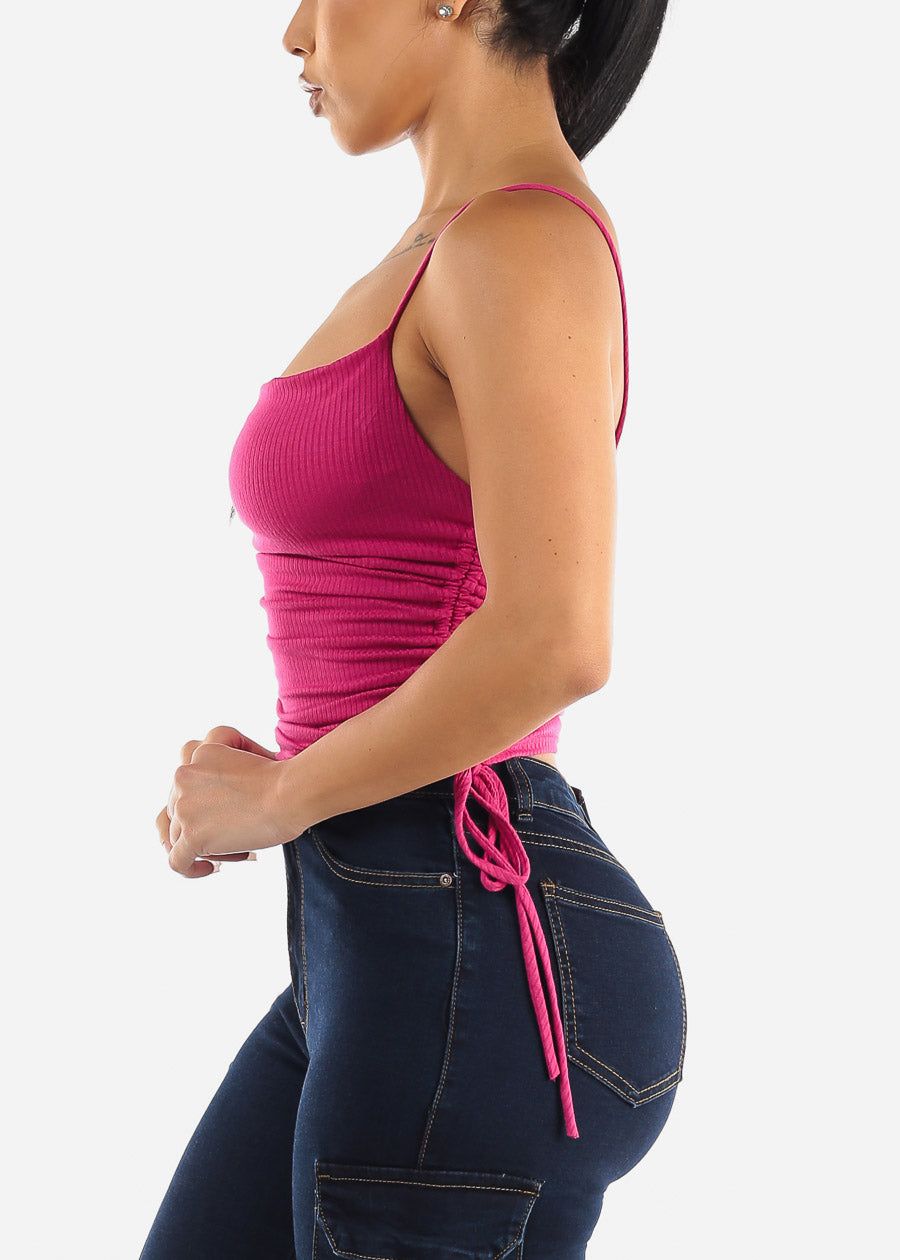 Sleeveless Cowl Neckline Top Fuchsia w Adjustable Drawstring Sides sold by Moda product image thumbnail 3