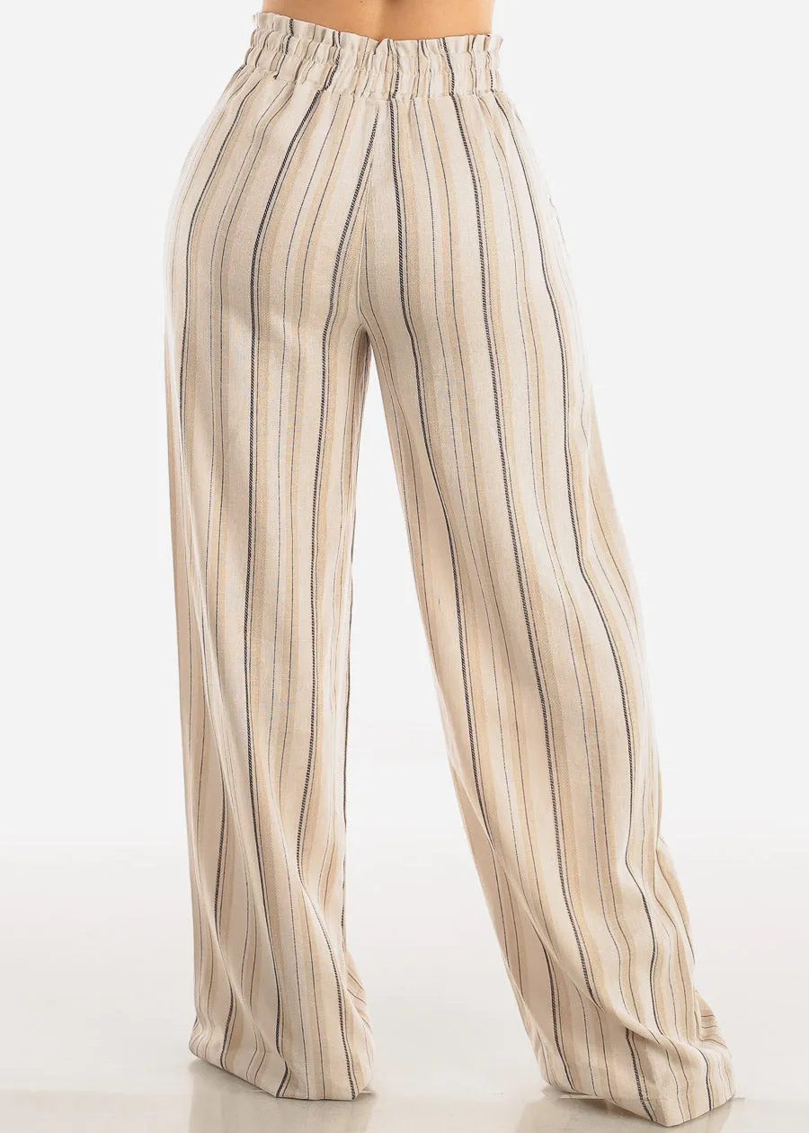 Linen Spandex Waist Stripe Wide Leg Mocha Pants sold by Moda product image thumbnail 4
