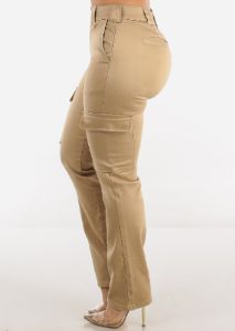 Khaki High Waisted Straight Cargo Pants sold by Moda
