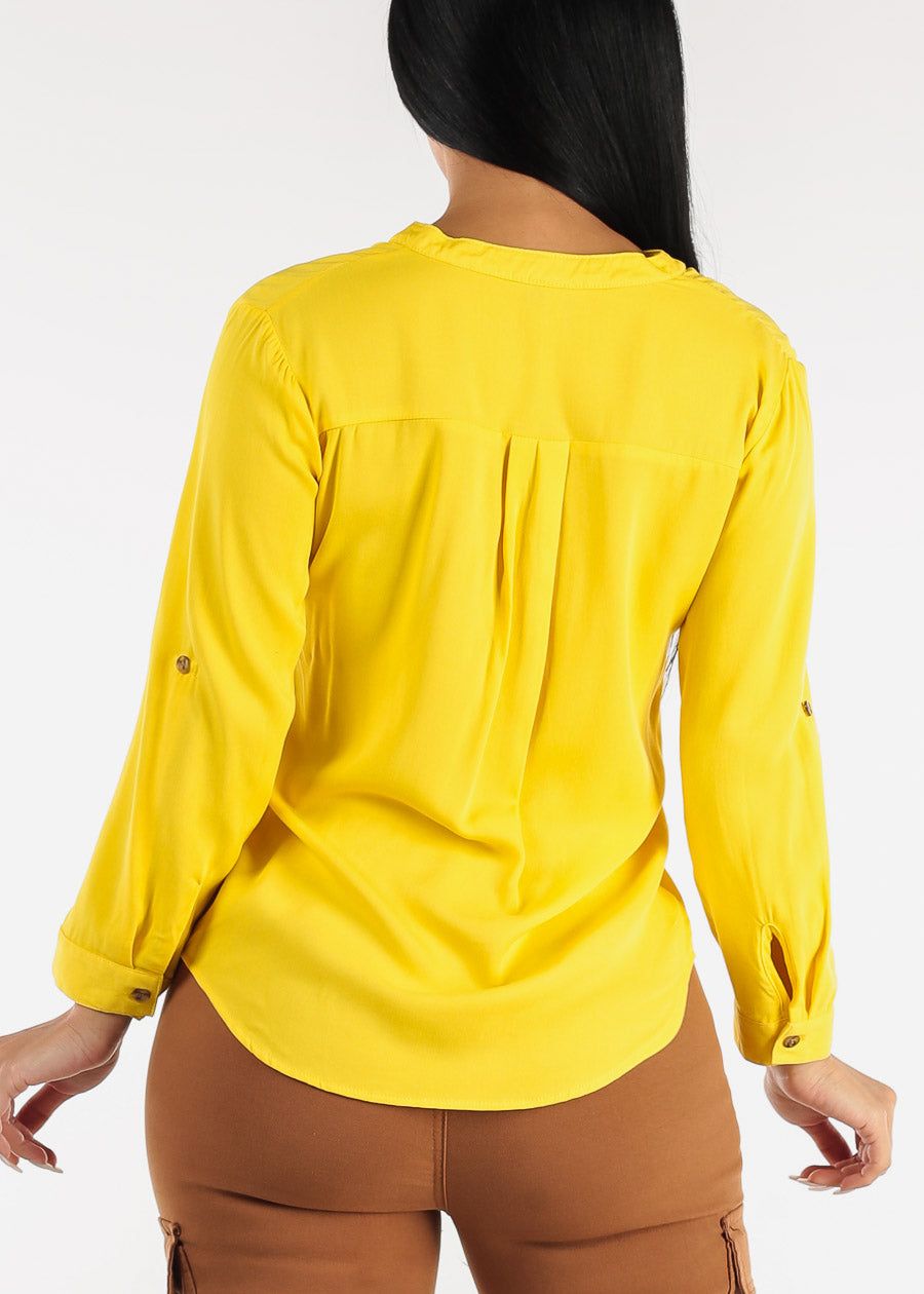 Vneck Long Sleeve Button Up Shirt Yellow sold by Moda product image thumbnail 4