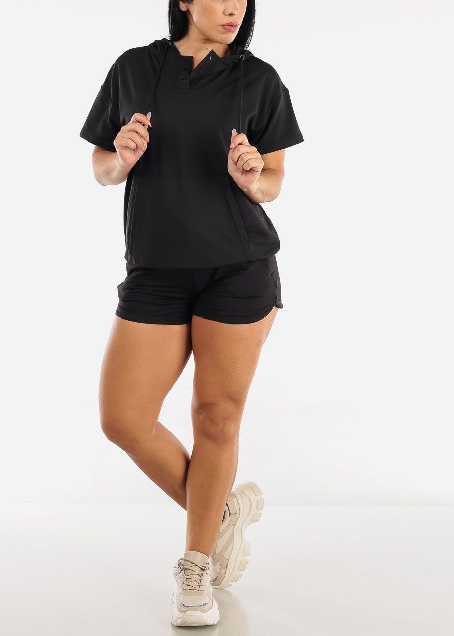 MONO B Black Short Sleeve Active Pullover w Textured Interior sold by Moda product image thumbnail 2