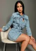 Belted Button Down Acid Wash Denim Mini Dress sold by Moda