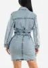 Belted Button Down Acid Wash Denim Mini Dress sold by Moda