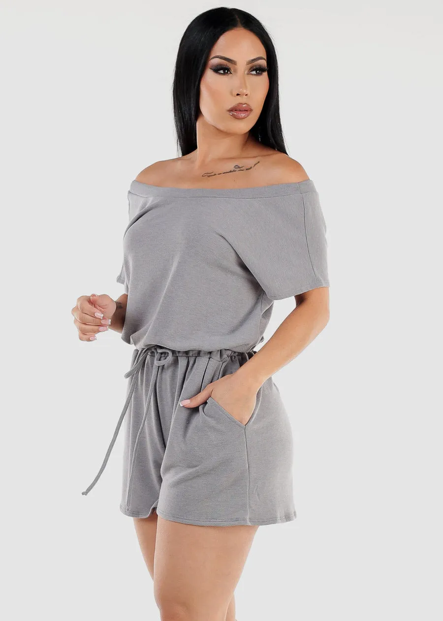 Off Shoulder Casual Romper Grey w Pockets sold by Moda