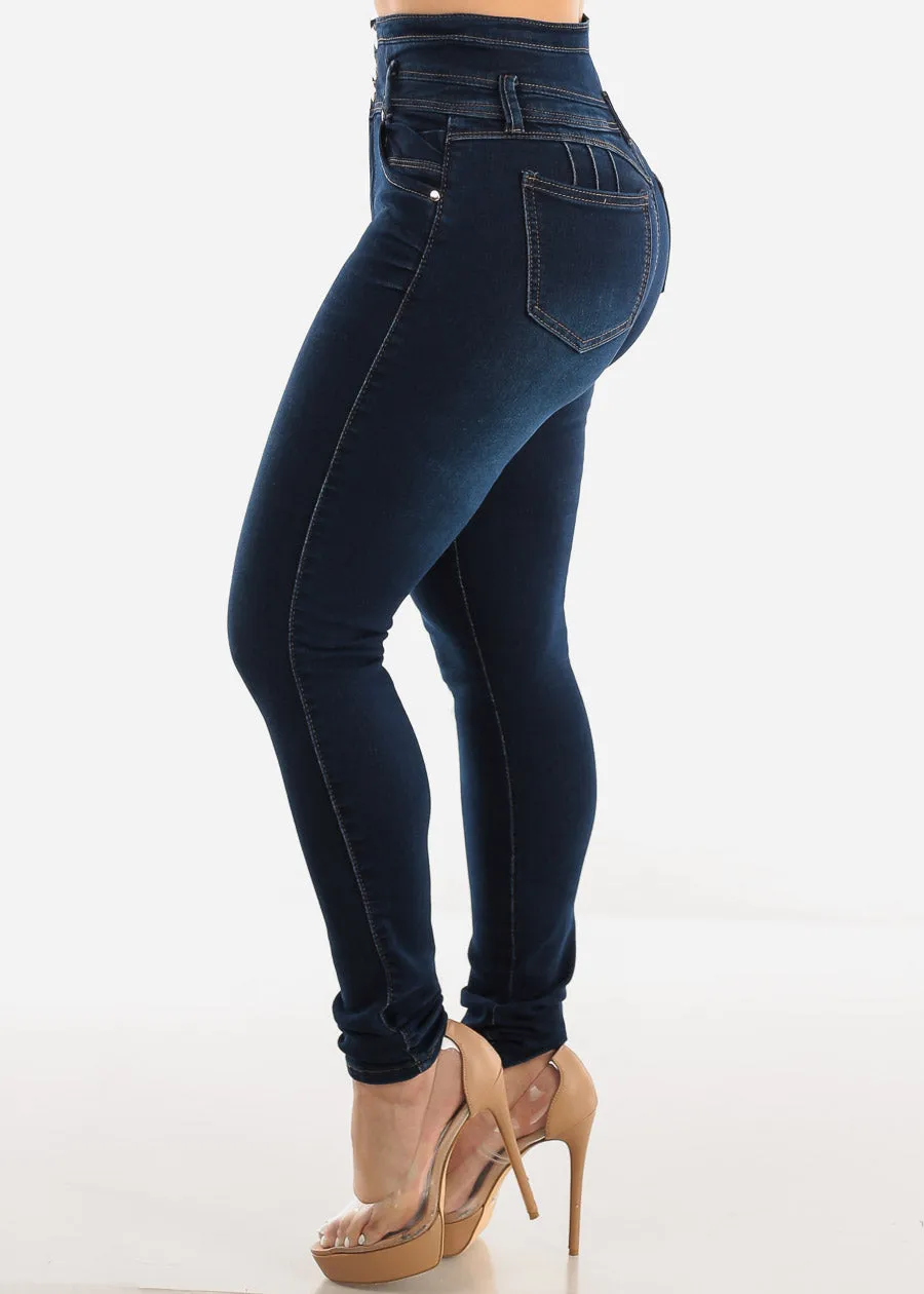 Super High Waist Levantacola Skinny Jeans Dark Navy sold by Moda product image thumbnail 4