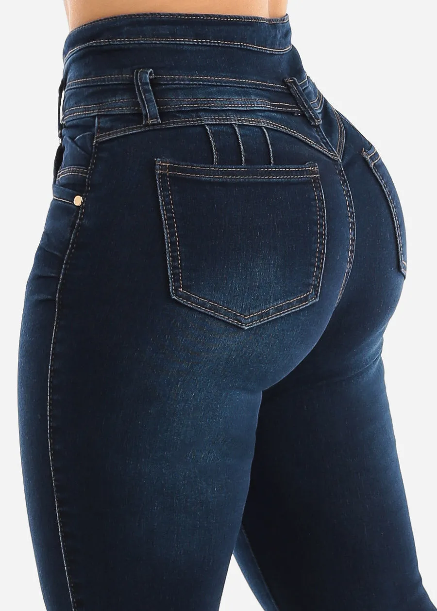 Super High Waist Levantacola Skinny Jeans Dark Navy sold by Moda