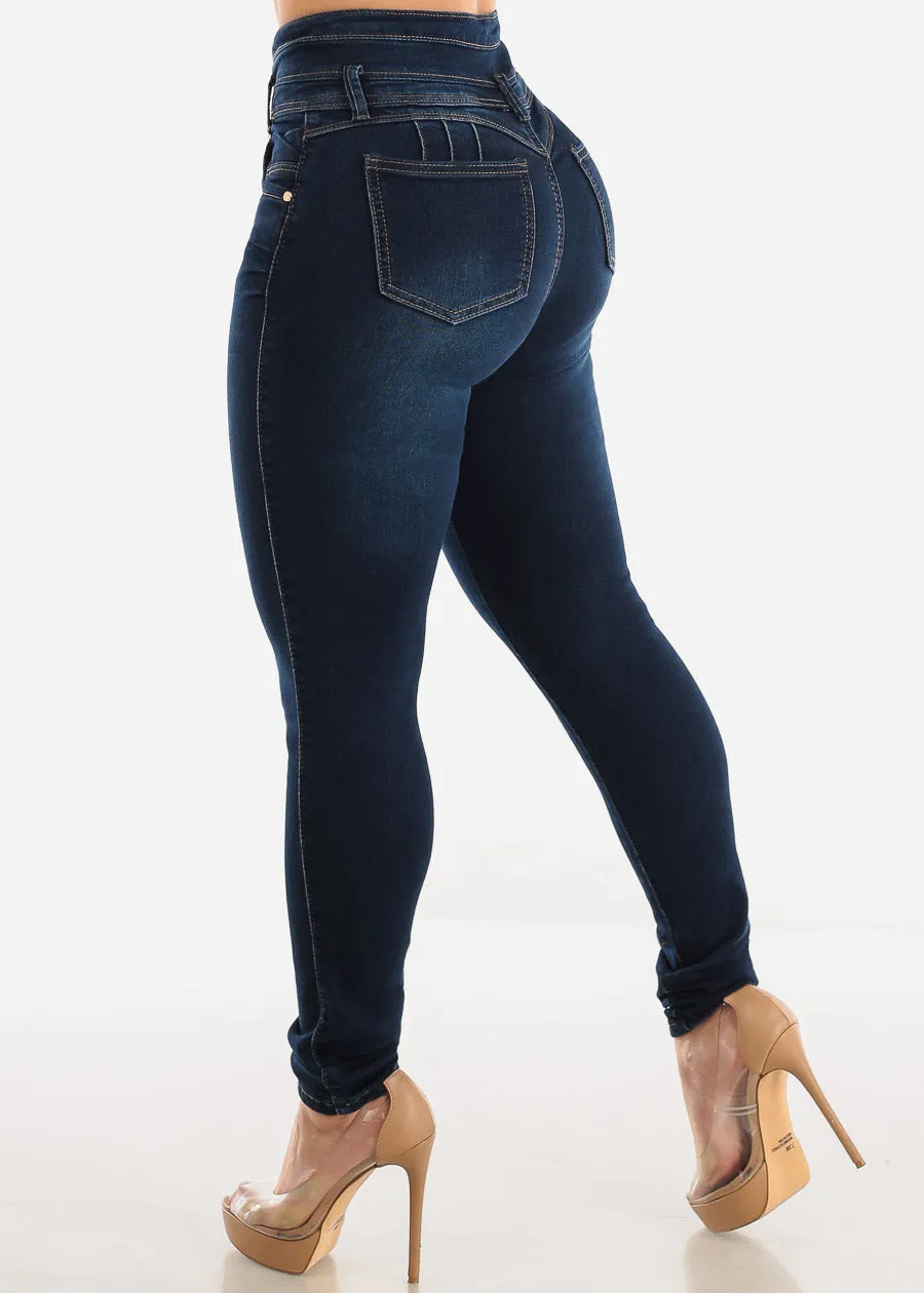 Super High Waist Levantacola Skinny Jeans Dark Navy sold by Moda product image thumbnail 5