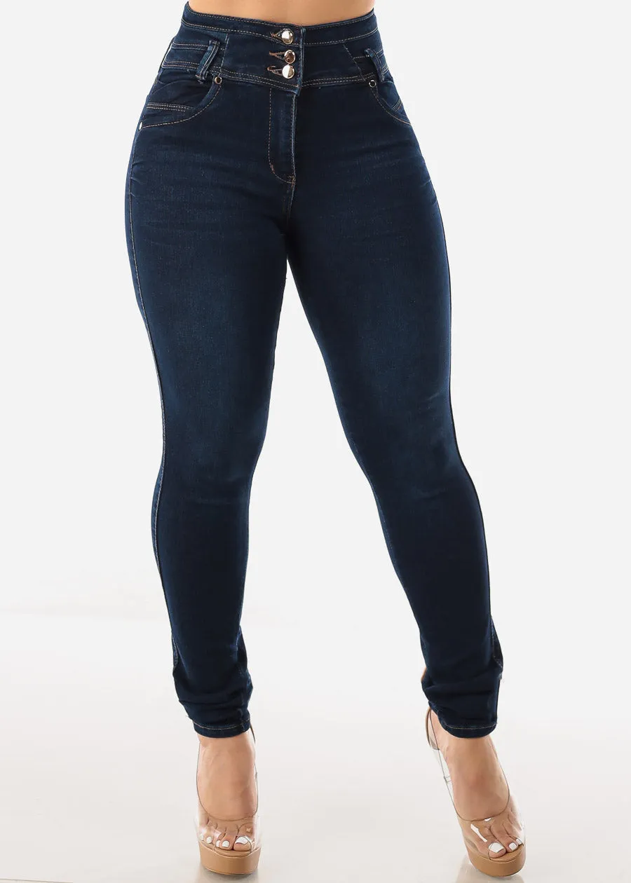Super High Waist Levantacola Skinny Jeans Dark Navy sold by Moda product image thumbnail 3
