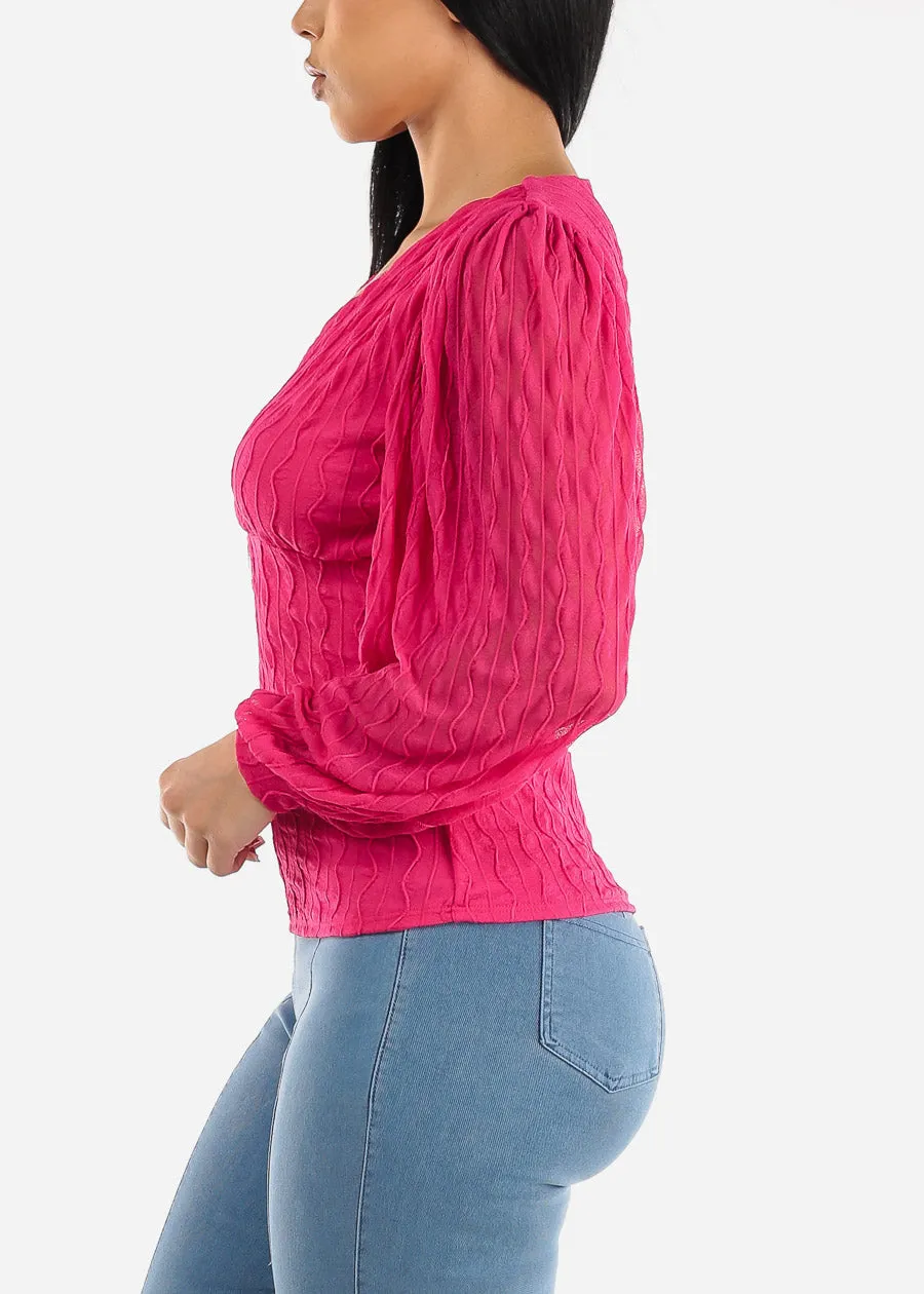 Textured Long Sleeve Surplice Blouse Fuchsia sold by Moda product image thumbnail 3