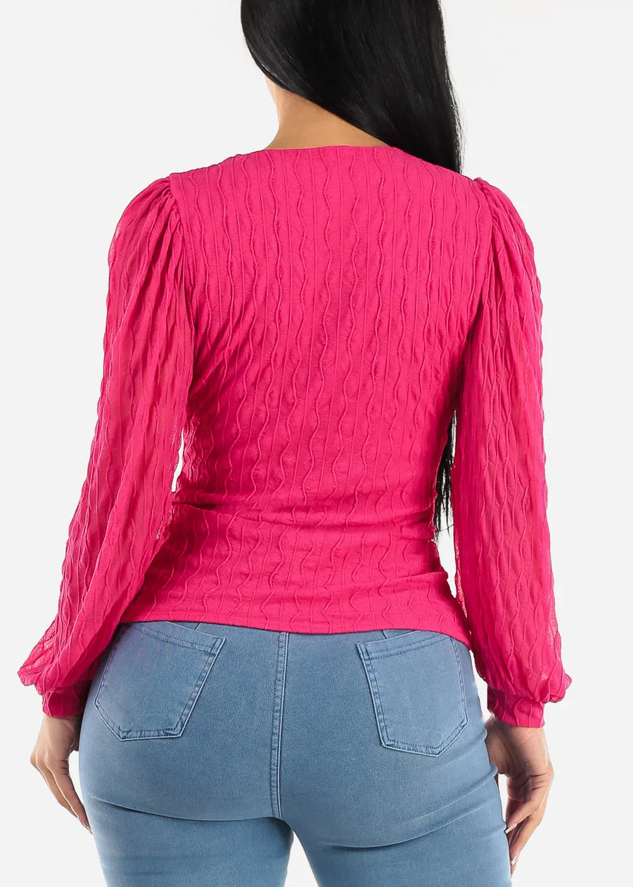 Textured Long Sleeve Surplice Blouse Fuchsia sold by Moda product image thumbnail 4