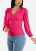Textured Long Sleeve Surplice Blouse Fuchsia sold by Moda