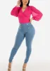Textured Long Sleeve Surplice Blouse Fuchsia sold by Moda
