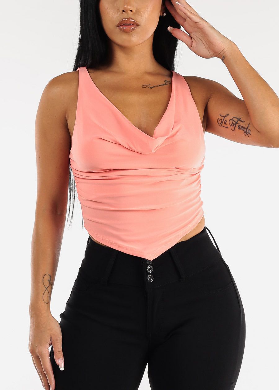 Sleeveless Cowl Neckline Fitted Top Coral sold by Moda