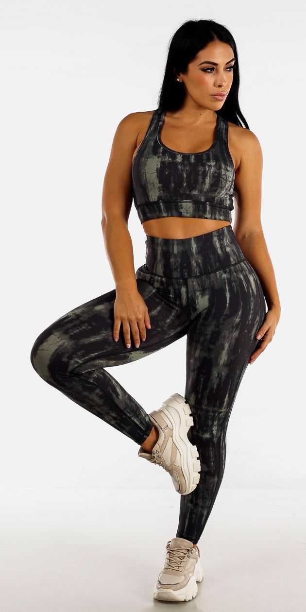 High Rise Tie Dye Active Leggings Tie Dye Sports Bra and Dark Grey Athleisure Tunic sold by Moda product image thumbnail 2