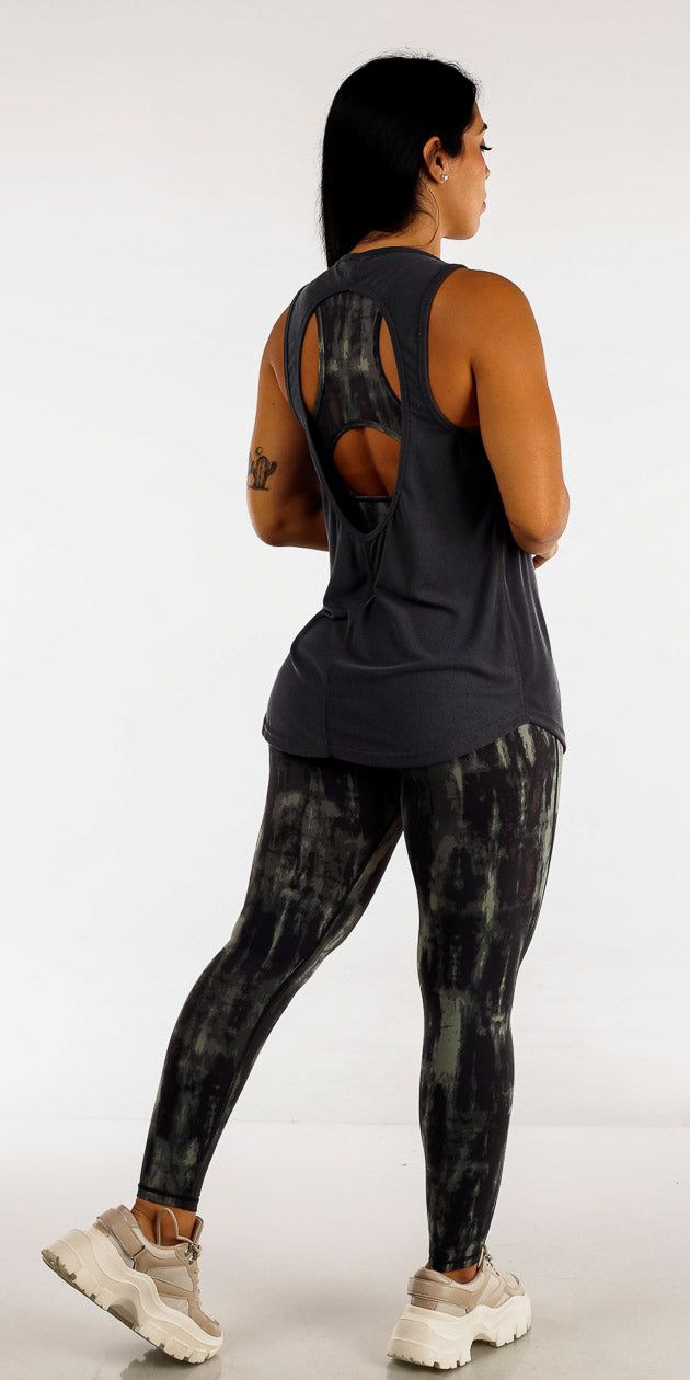 High Rise Tie Dye Active Leggings Tie Dye Sports Bra and Dark Grey Athleisure Tunic sold by Moda