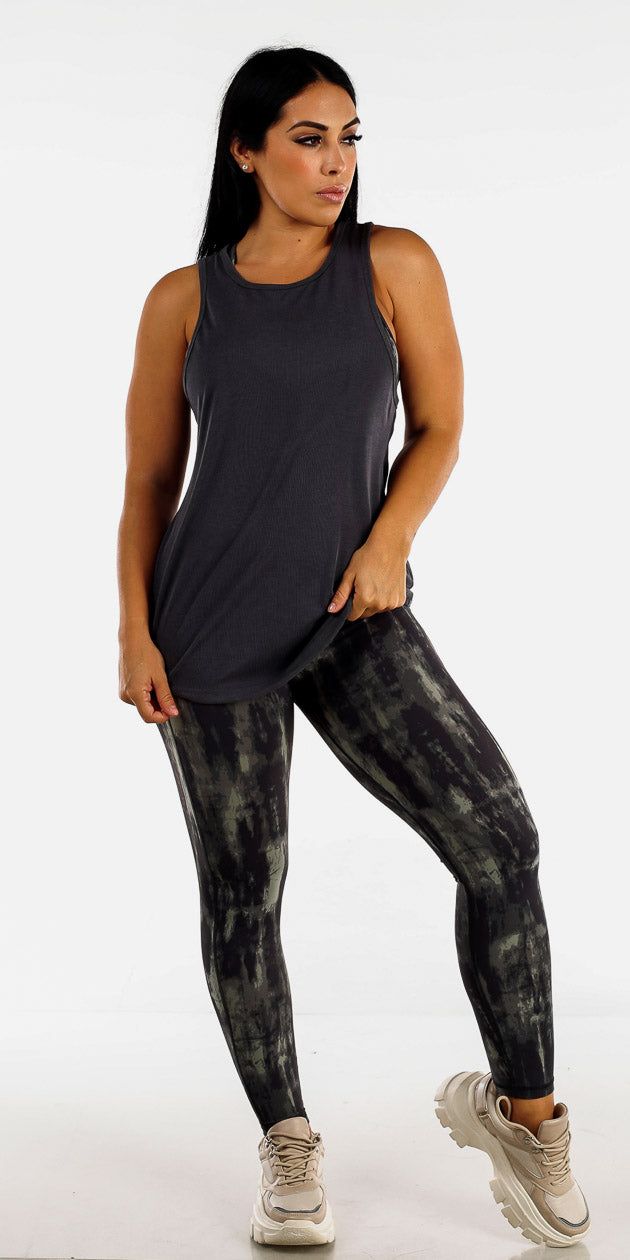 High Rise Tie Dye Active Leggings Tie Dye Sports Bra and Dark Grey Athleisure Tunic sold by Moda product image thumbnail 3
