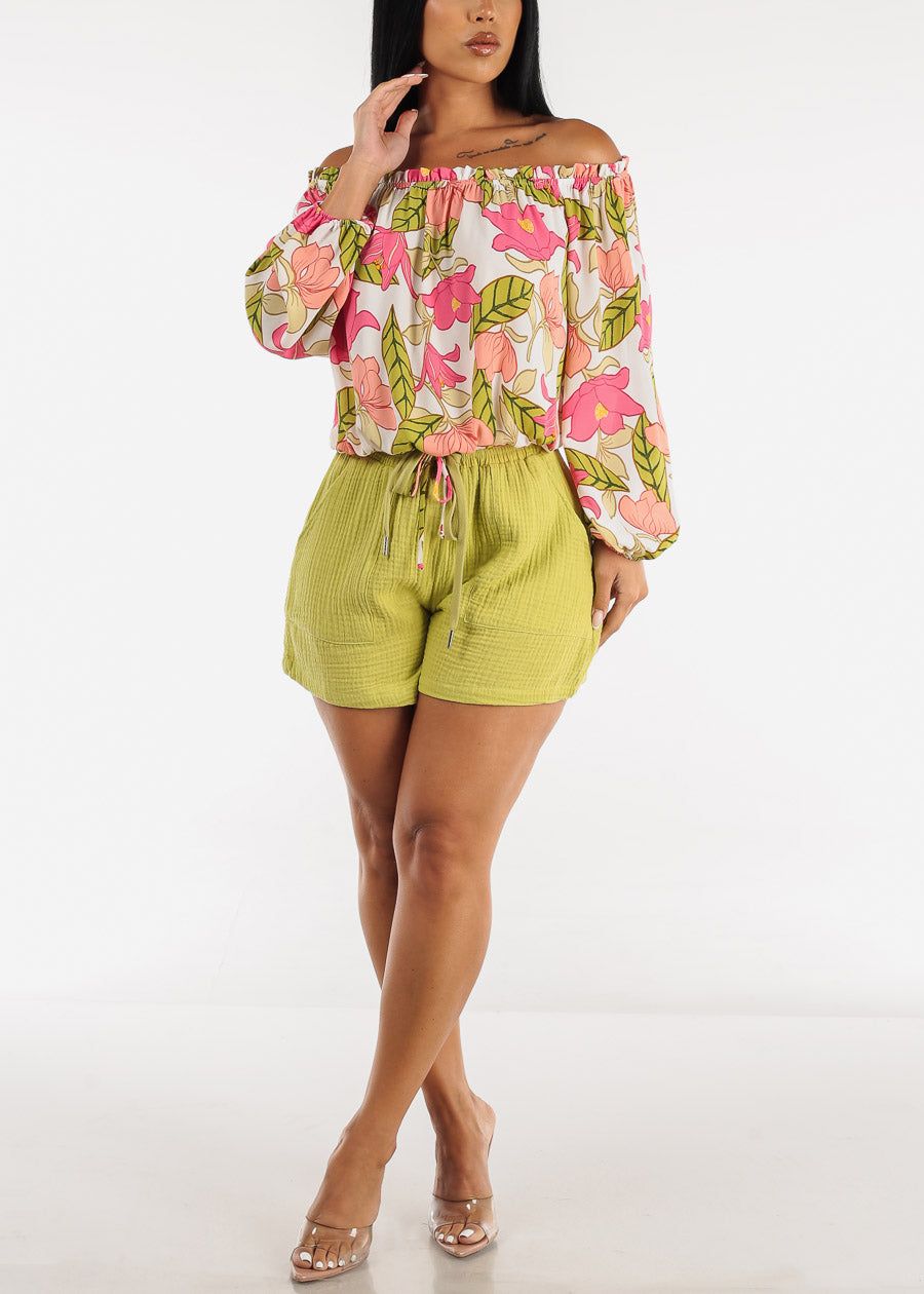Cotton High Drawstring Waist Shorts Light Green sold by Moda product image thumbnail 2