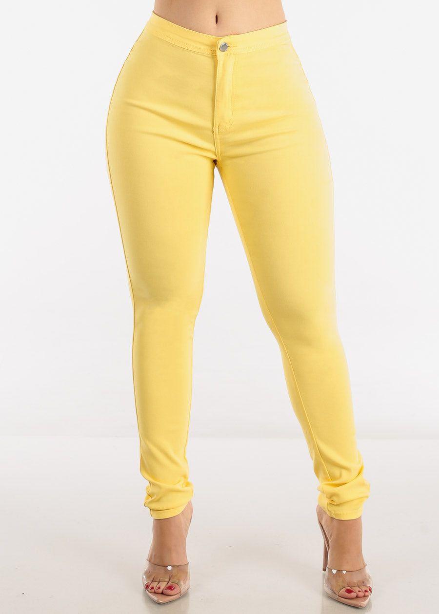 High Waist Hyper Stretch Slim Fit Skinny Pants Yellow sold by Moda