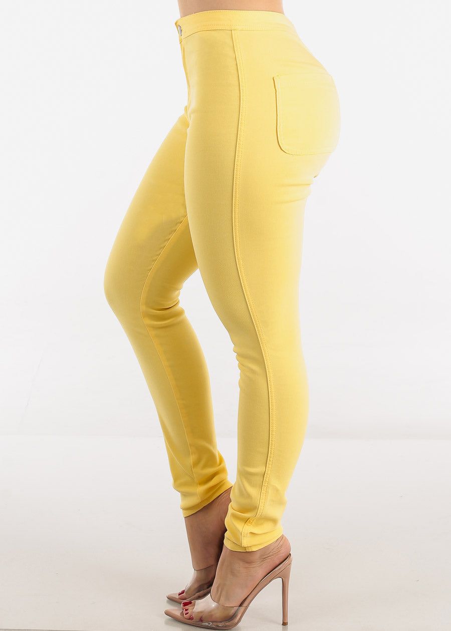 High Waist Hyper Stretch Slim Fit Skinny Pants Yellow sold by Moda product image thumbnail 3
