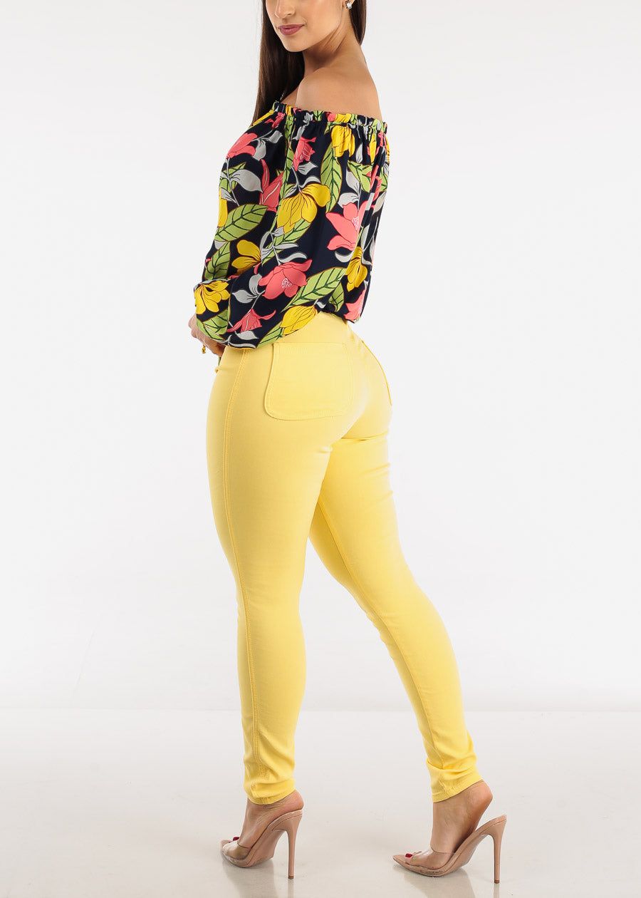 High Waist Hyper Stretch Slim Fit Skinny Pants Yellow sold by Moda product image thumbnail 5