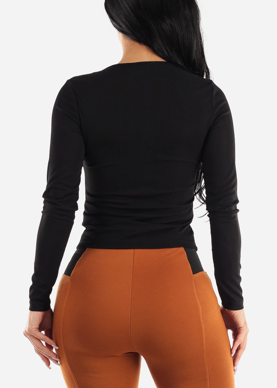Ribbed Long Sleeve Black Cowl Neck Fitted Top sold by Moda product image thumbnail 4