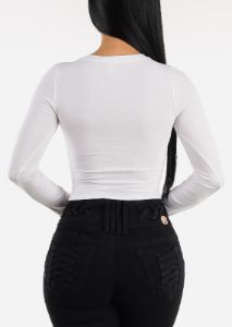 Basic Long Sleeve Vneck Crop Top White sold by Moda