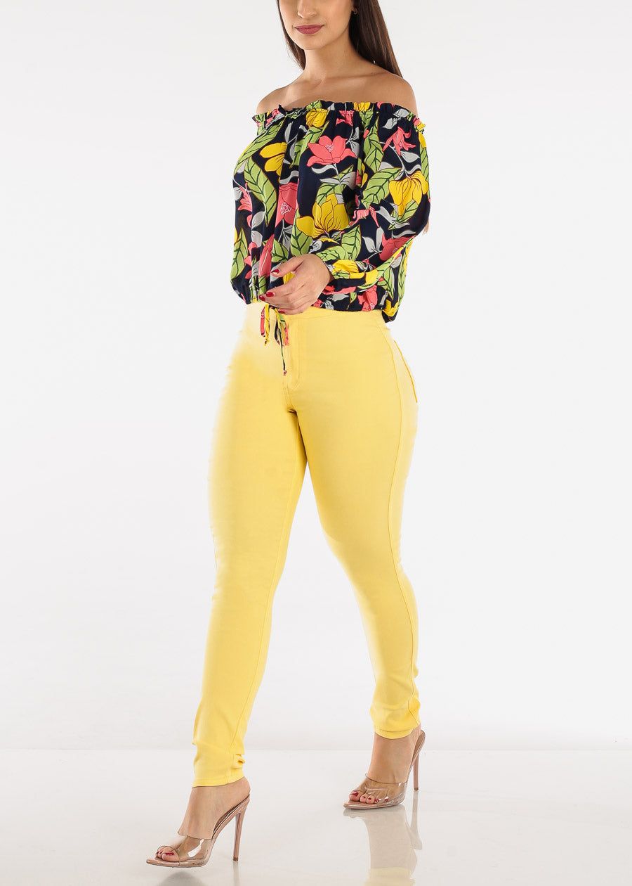 High Waist Hyper Stretch Slim Fit Skinny Pants Yellow sold by Moda product image thumbnail 2