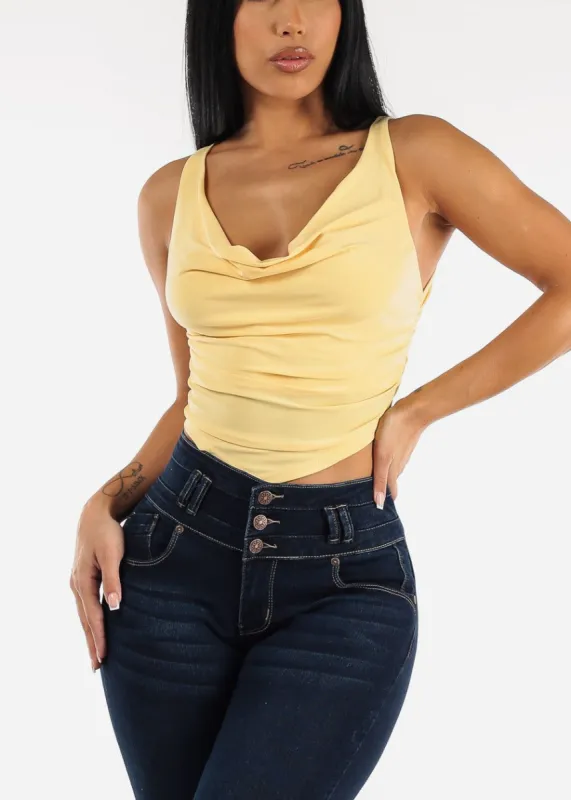 Sleeveless Cowl Neckline Yellow Fitted Top sold by Moda