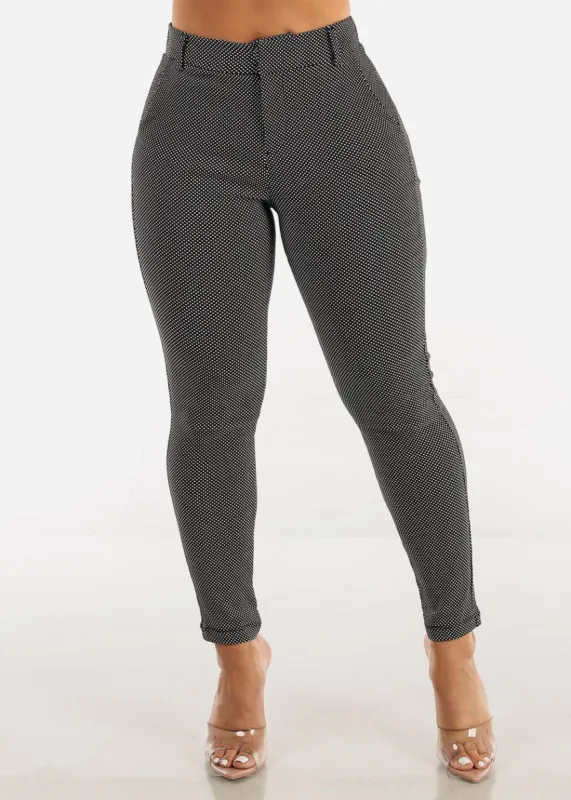 High Waisted Black Printed Elastic Waist Skinny Pants sold by Moda