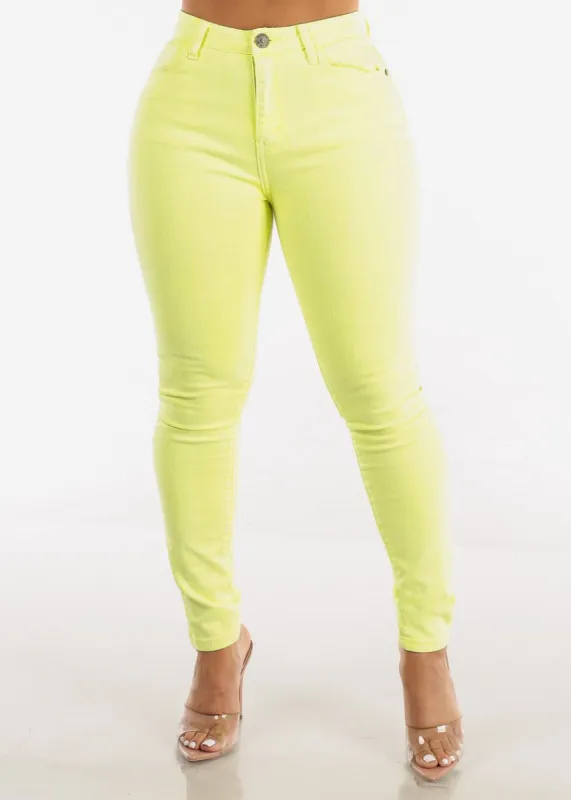 High Waisted Neon Yellow Skinny Jeans sold by Moda