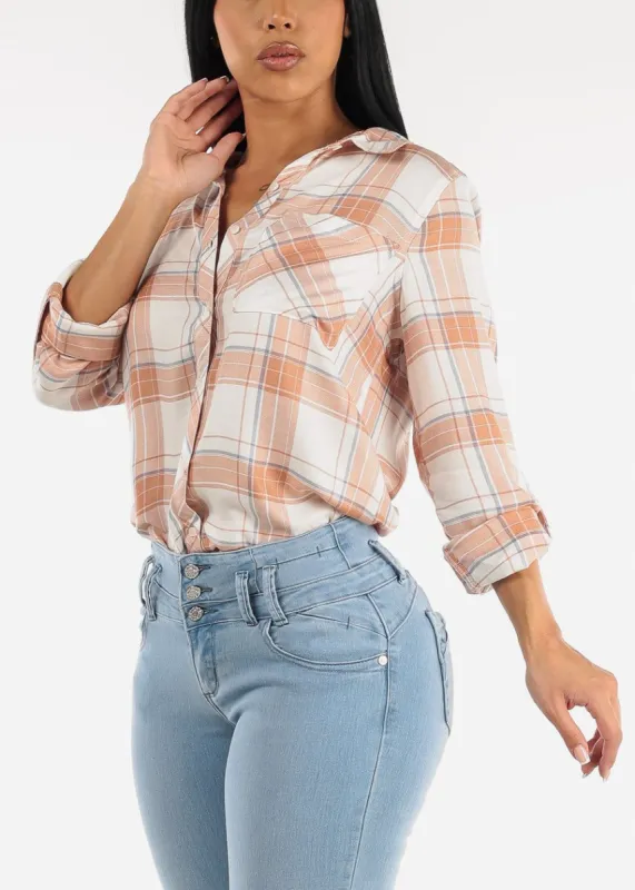 Long Sleeve Button Down Terra Plaid Shirt sold by Moda