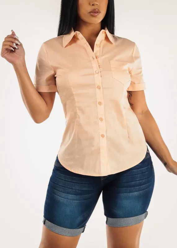 Short Sleeve Button Down Peach Shirt sold by Moda
