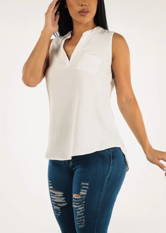 White Sleeveless Loose Hi Low Tunic sold by Moda