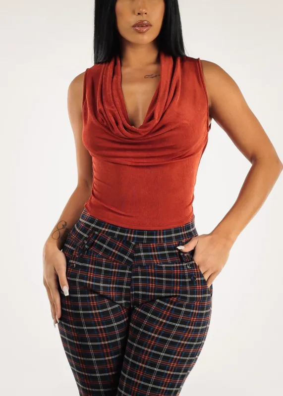 Drape Cowl Neck Sleeveless Top Rust sold by Moda