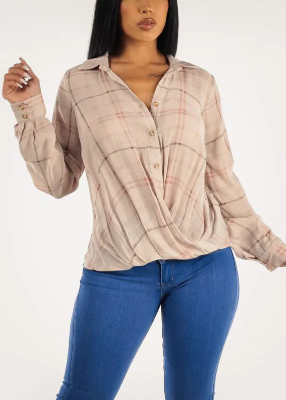 Button Up Twisted Front Roll Up Sleeve Shirt made by Moda