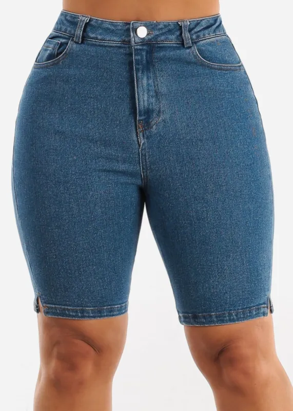 Classic High Waisted Stretchy Dark Bermuda Shorts sold by Moda